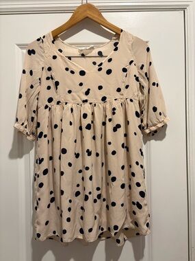 ba&sh Cream Babydoll Dress with Black Polka Dots